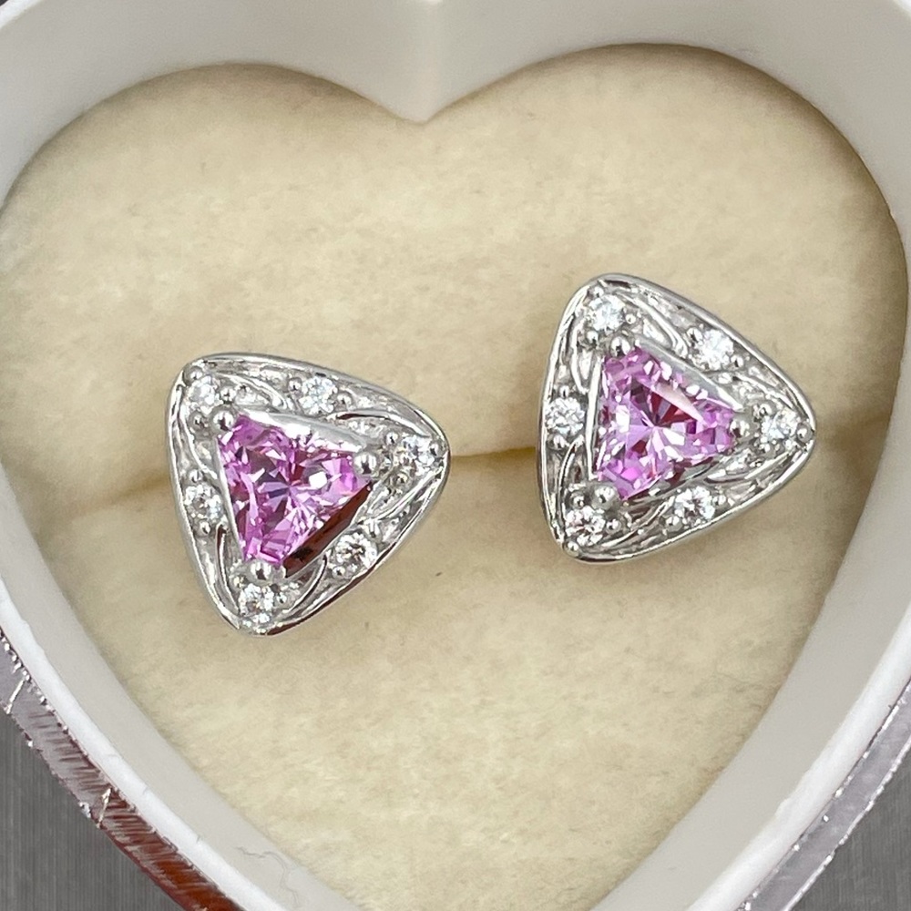 Pink Swarovski crystal earrings studs 925 silver